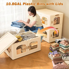 Snhomee Stackable Storage Bins with Lids and Wheels