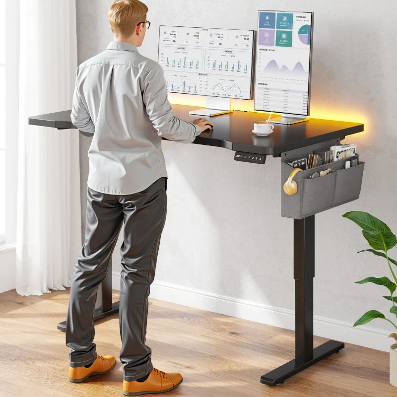 56x24 Electric Standing Gaming Desk with LED Lights, Adjustable Ergonomic Home Office Desk for Bedroom