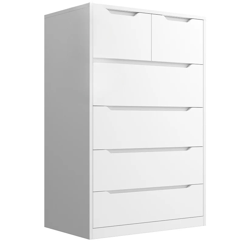 6-Drawer White Tall Wood Dresser 43.3"H Bedroom Wood Dresser for Closet-Furniture > Dresser-snhomee