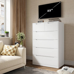 6-Drawer White Tall Wood Dresser 43.3"H Bedroom Wood Dresser for Closet-Furniture > Dresser-snhomee