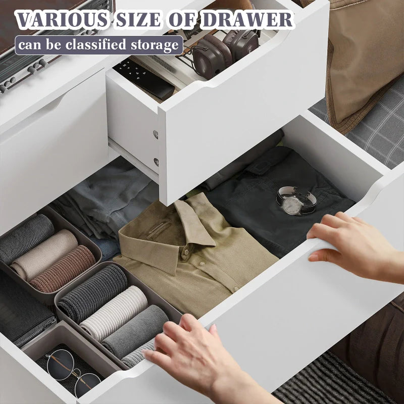 6-Drawer White Tall Wood Dresser 43.3"H Bedroom Wood Dresser for Closet-Furniture > Dresser-snhomee