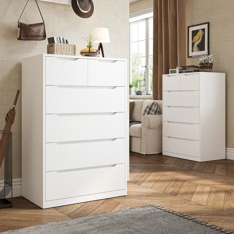 6-Drawer White Tall Wood Dresser 43.3"H Bedroom Wood Dresser for Closet-Furniture > Dresser-snhomee