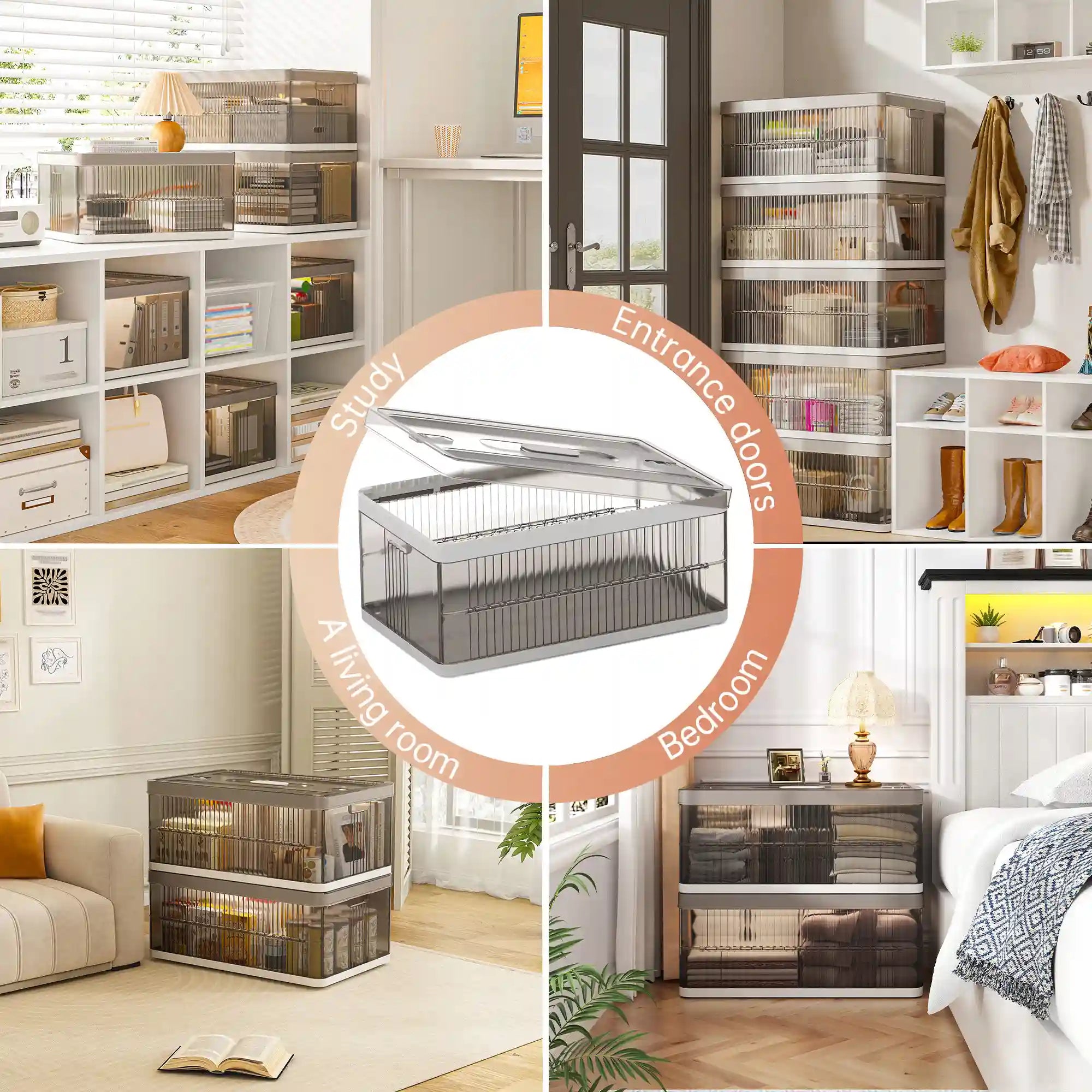 13.2" Stackable Foldable Storage Bins with Lids – Space-Saving & Easy to Use for Toys, Clothes
