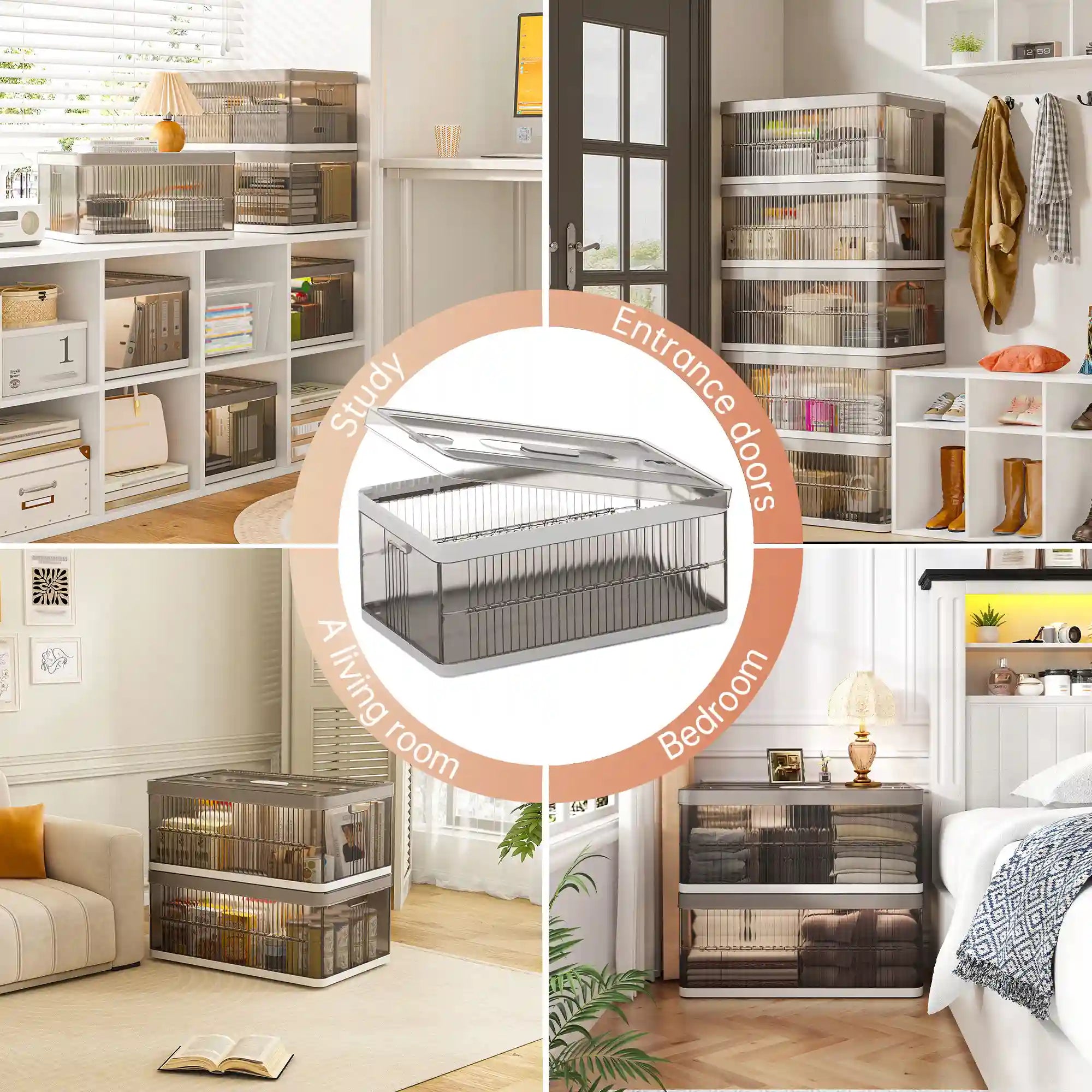13.2" Stackable Foldable Storage Bins with Lids – Space-Saving & Easy to Use for Toys, Clothes