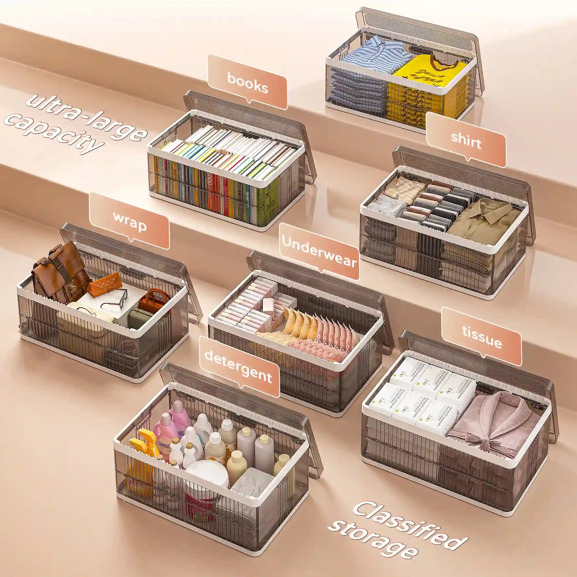 13.2" Stackable Foldable Storage Bins with Lids – Space-Saving & Easy to Use for Toys, Clothes