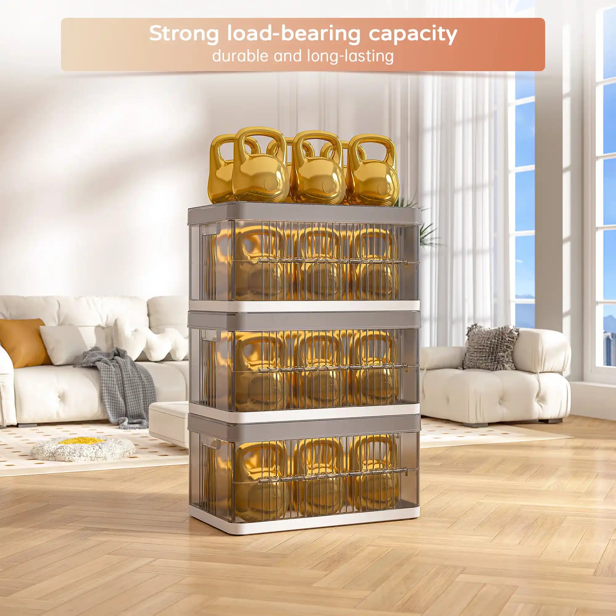 13.2" Stackable Foldable Storage Bins with Lids – Space-Saving & Easy to Use for Toys, Clothes