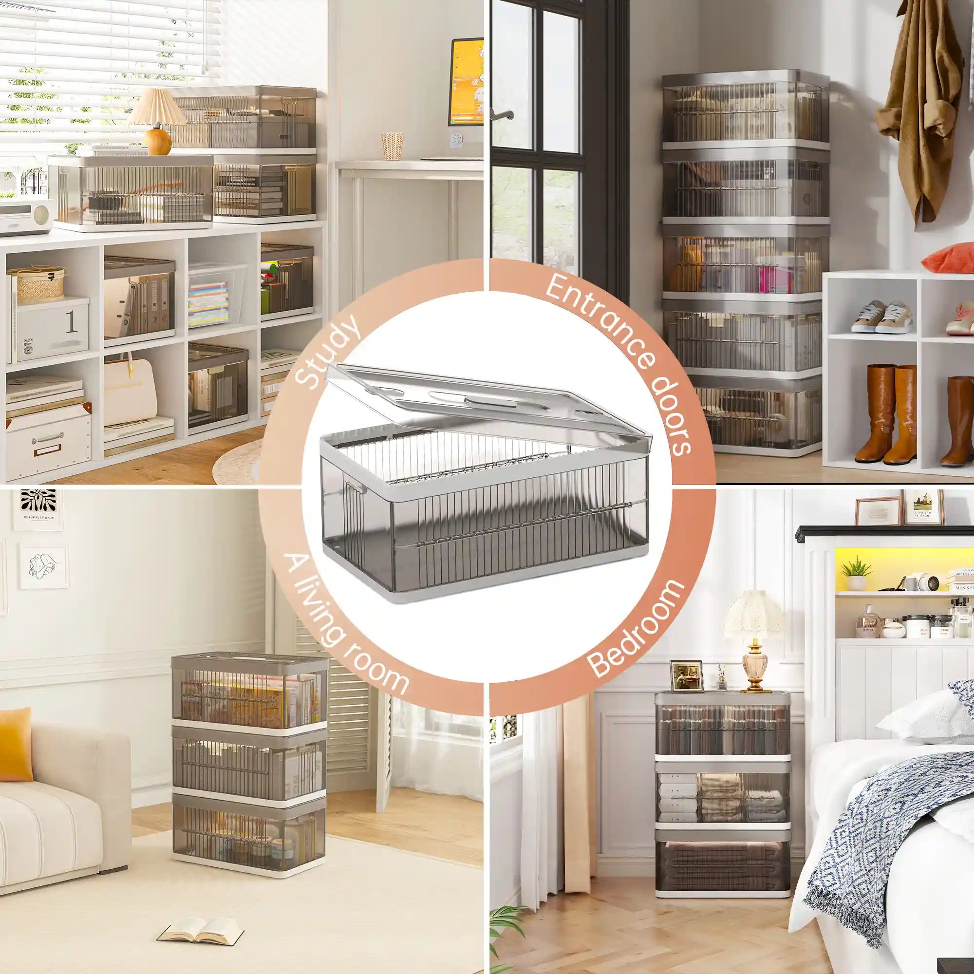 13.2" Stackable Foldable Storage Bins with Lids – Space-Saving & Easy to Use for Toys, Clothes