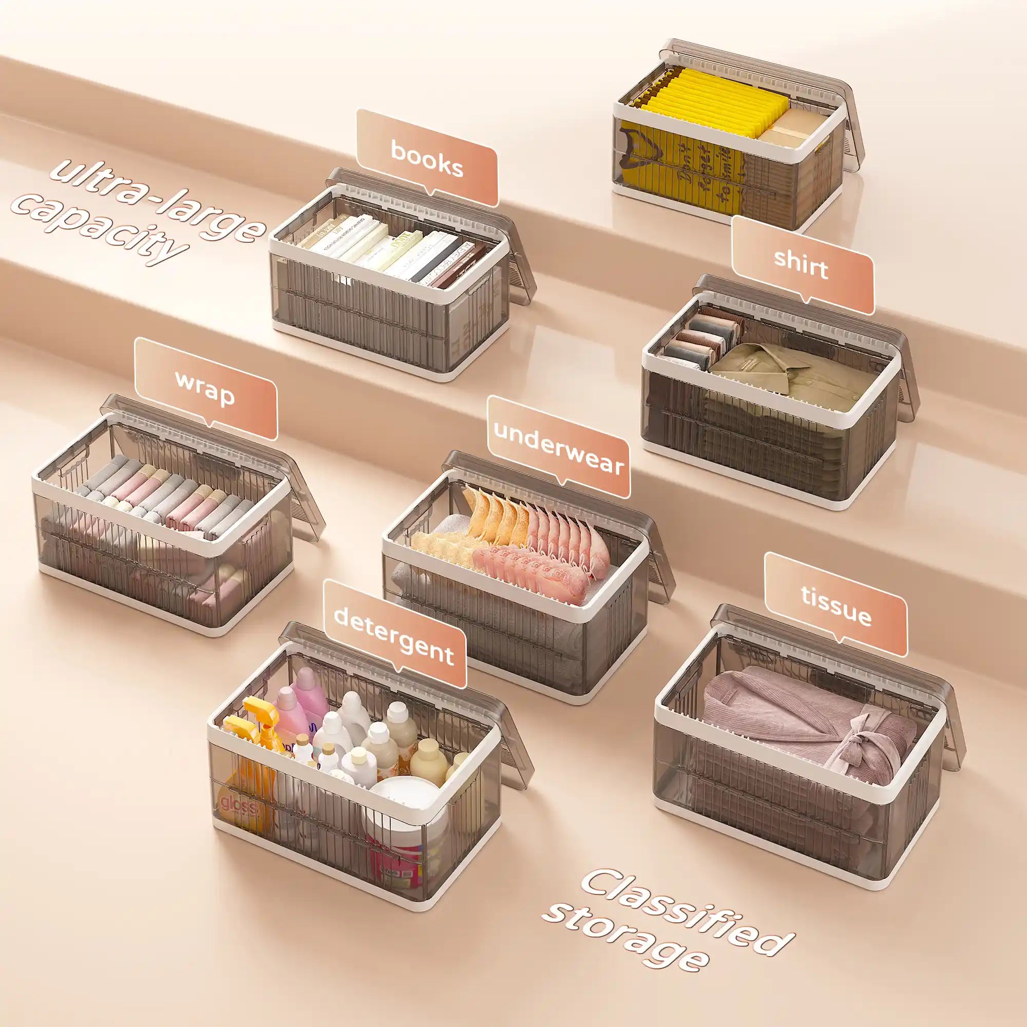 13.2" Stackable Foldable Storage Bins with Lids – Space-Saving & Easy to Use for Toys, Clothes