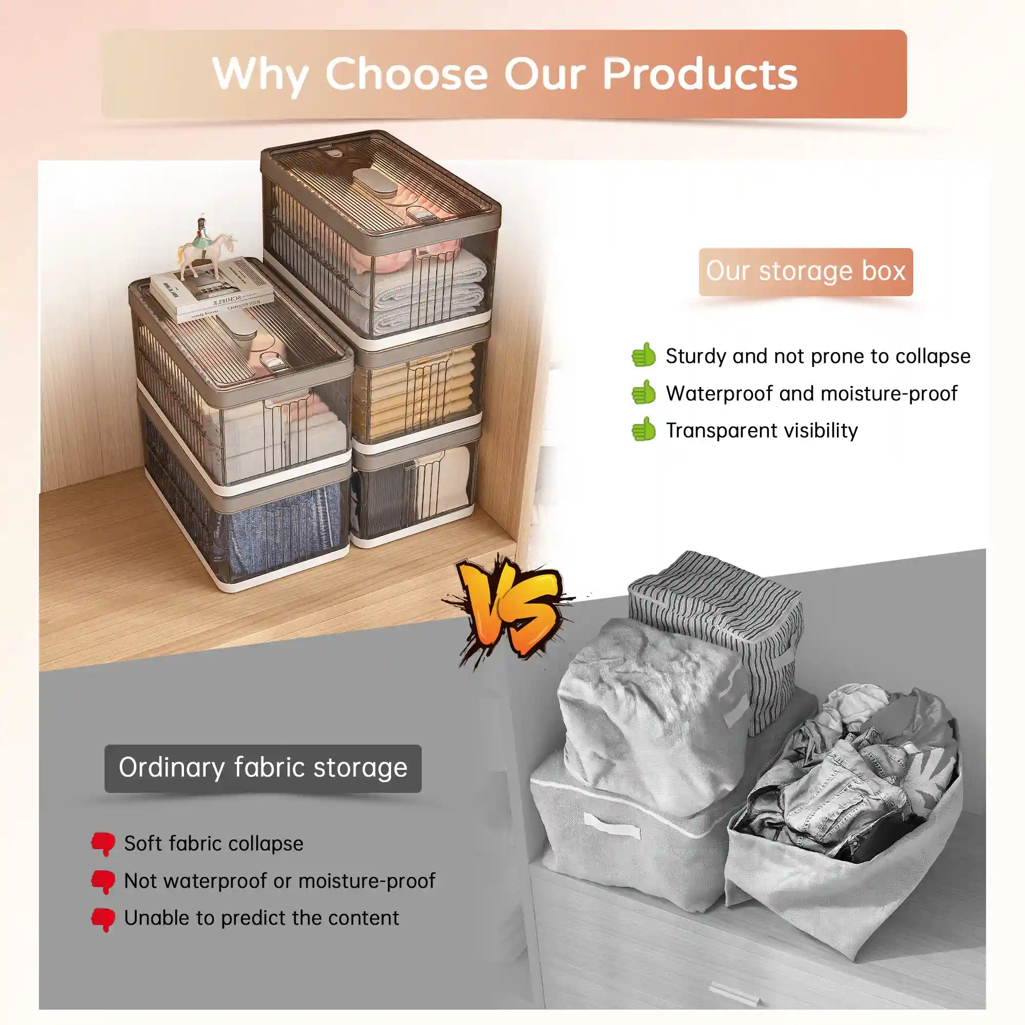13.2" Stackable Foldable Storage Bins with Lids – Space-Saving & Easy to Use for Toys, Clothes