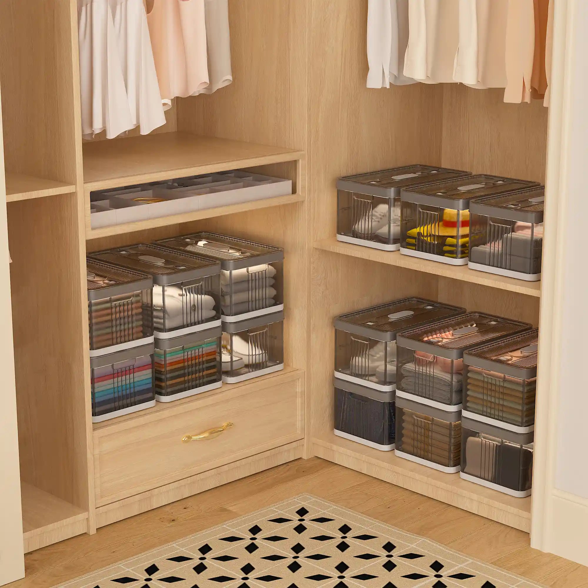 13.2" Stackable Foldable Storage Bins with Lids – Space-Saving & Easy to Use for Toys, Clothes