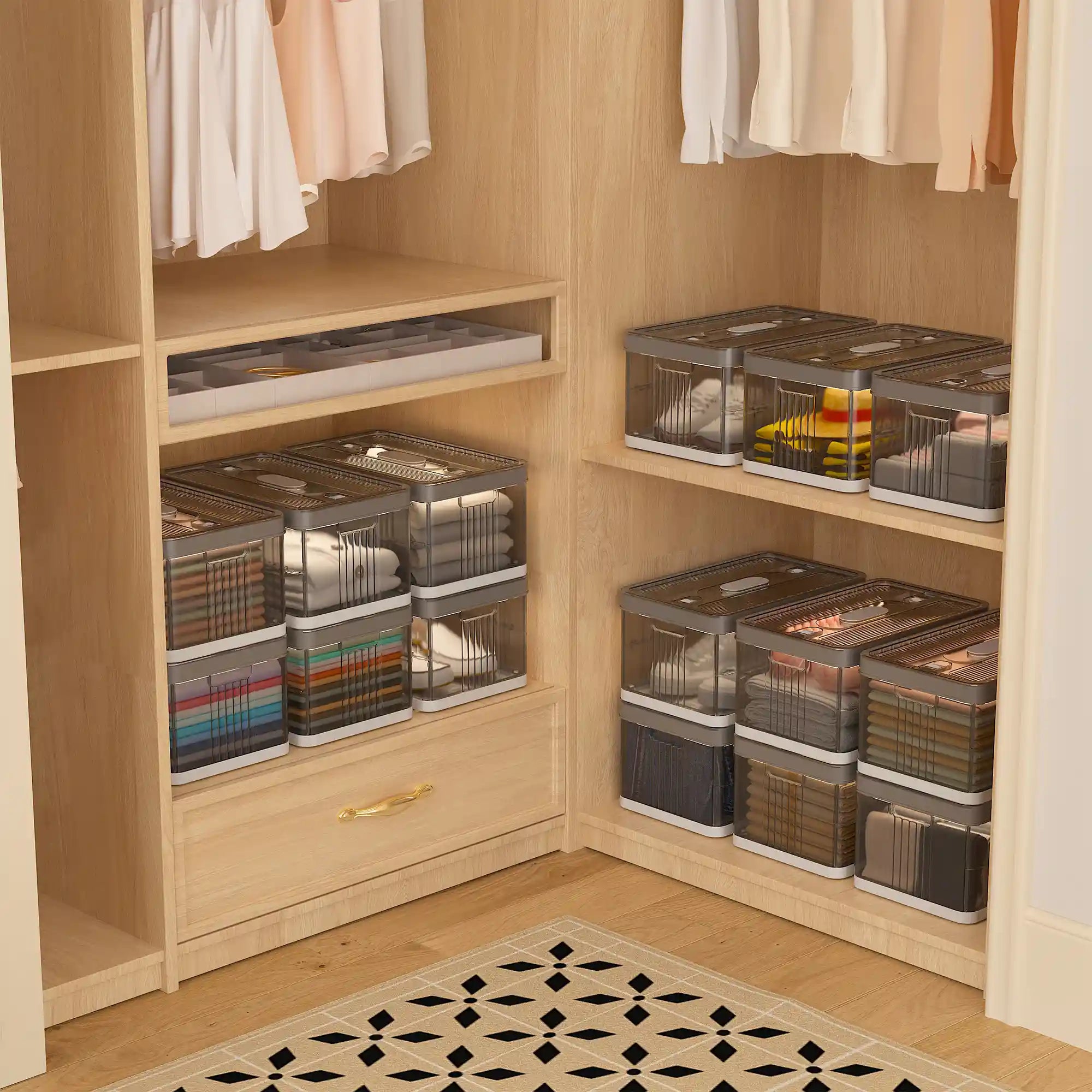 13.2" Stackable Foldable Storage Bins with Lids – Space-Saving & Easy to Use for Toys, Clothes