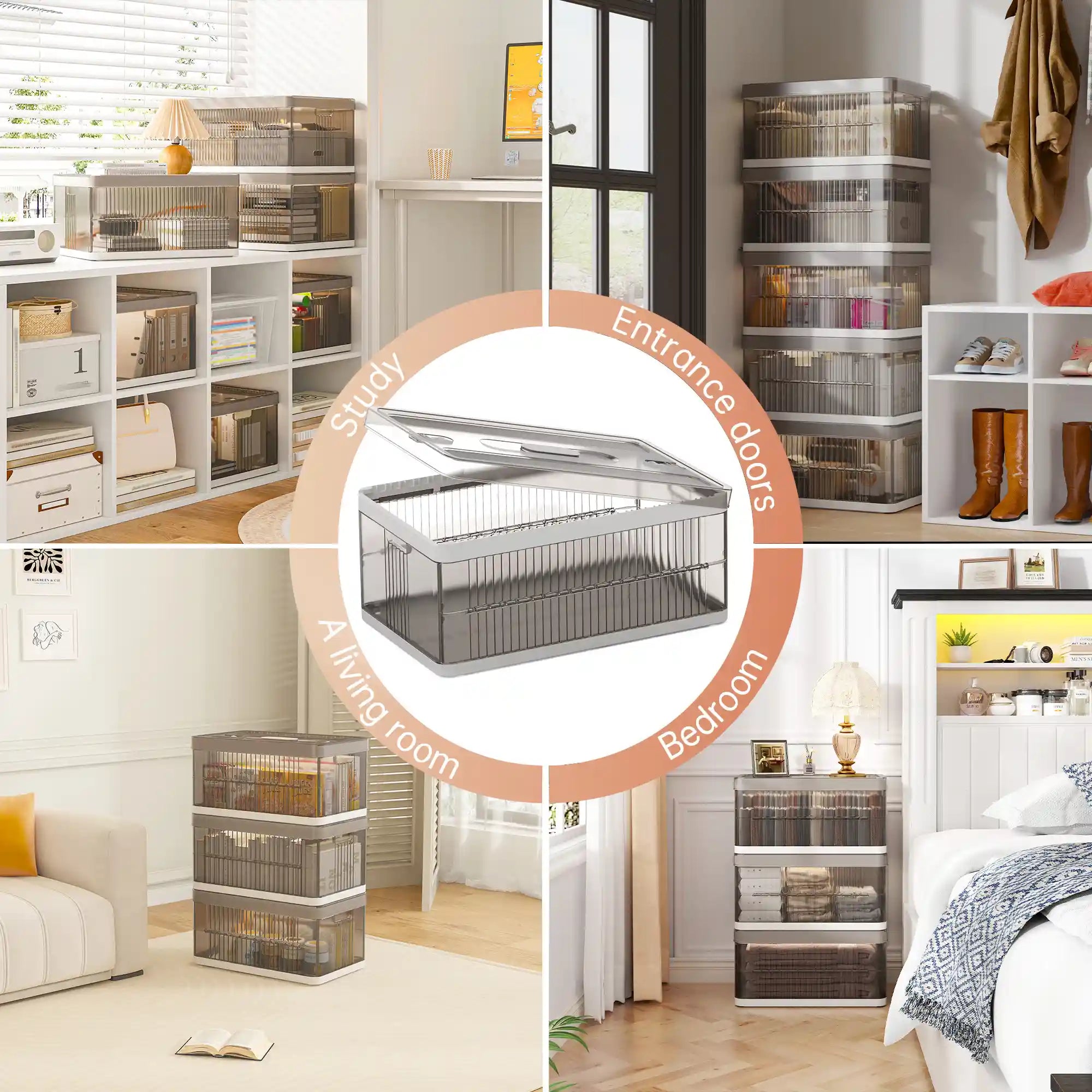 13.2" Stackable Foldable Storage Bins with Lids – Space-Saving & Easy to Use for Toys, Clothes
