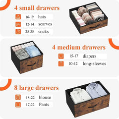 Tall Fabric Dresser for Bedroom with 16 Deep Drawers, Chests of Drawers for Bedroom, Living Room, Wood Top Metal Frame, Storage Drawer for Closet Entryway, Highboy-Furniture > Dresser-Brown-snhomee