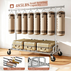Snhomee 75"W Heavy Duty Rolling Garment Rack, 485 LBS Expandable Clothes Rack with Lockable Wheels for Bedroom Laundry Room
