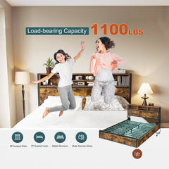 Two people jumping on a bed with a mattress foundation, showcasing its load-bearing capacity.