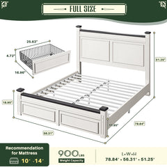Snhomee Bed Frame with 51.25" H Headboard and Storage Drawers, Modern Bed Frame with Storage ,NO Noise, No Box Spring Needed, White