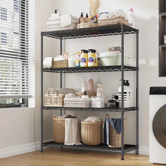 Snhomee 4-Tier Adjustable Black Steel Wire Shelving Unit, Multipurpose Metal Storage Organizer Rack, 35.6"W×16"D×54"H for Garage, Laundry, Bathroom, Kitchen, Pantry & Closet 2268