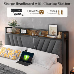 SNHOMEE Metal Platform Bed Frame with Charging Station,No Box Spring Needed, No Noise, Easy Assembly