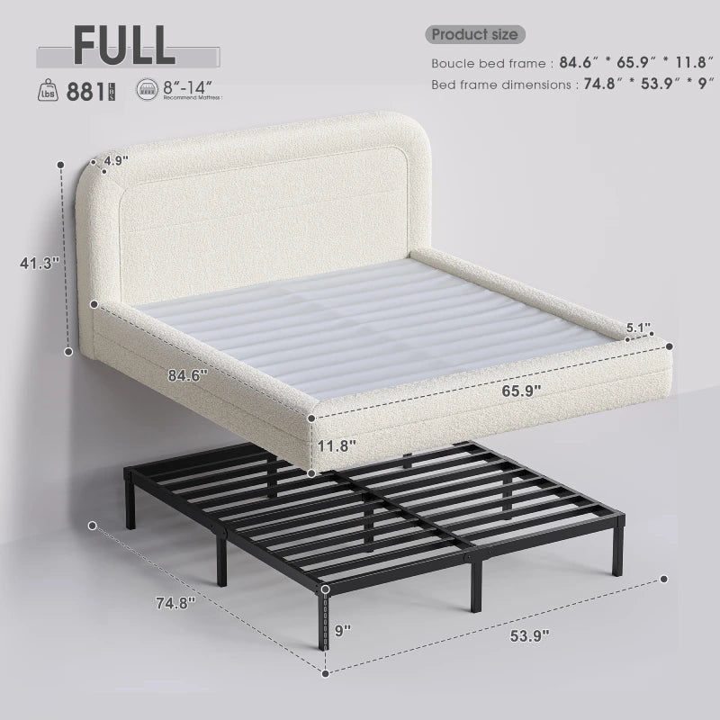 The Full platform bed with headboard combines a compact footprint with a cozy upholstered design.