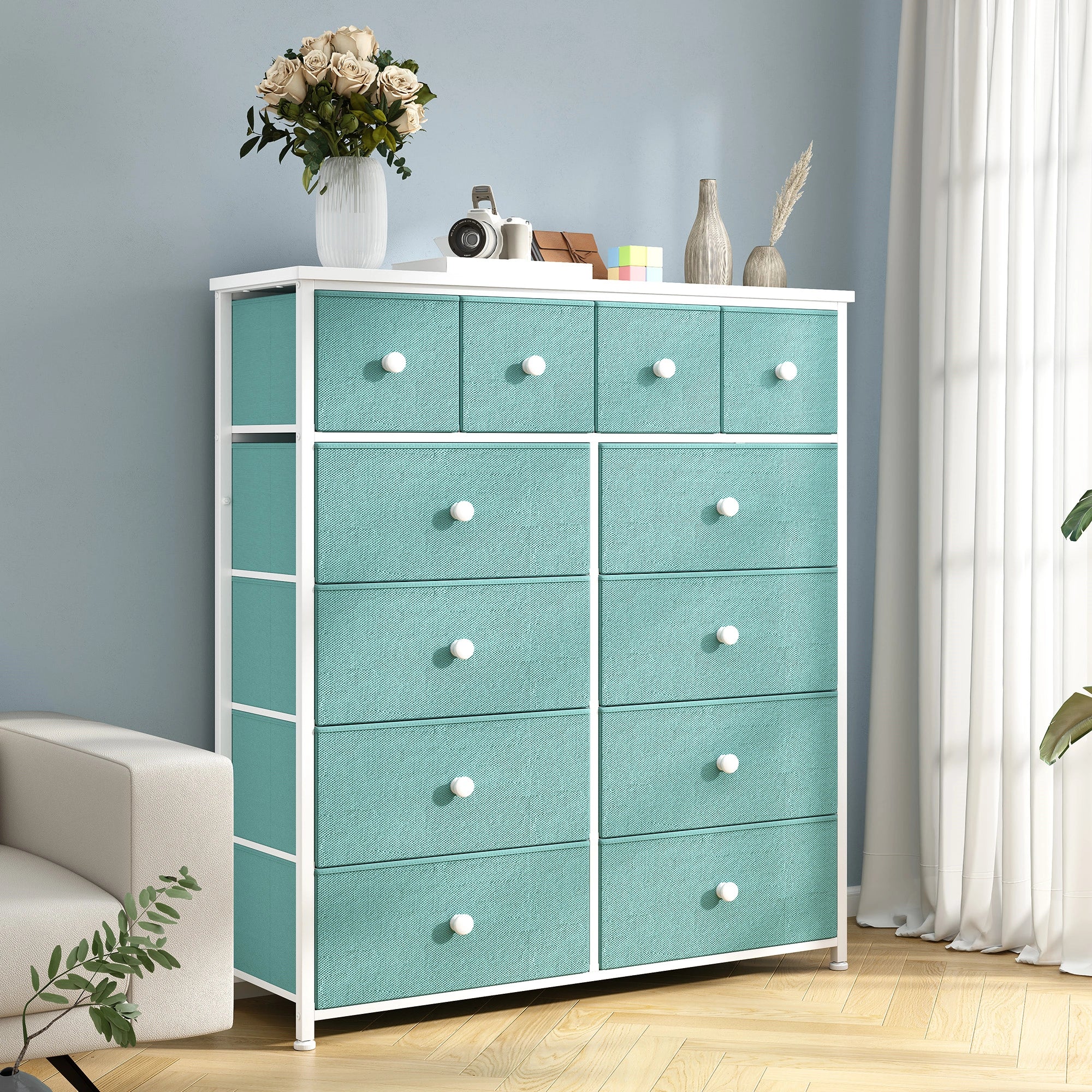 Snhomee 12-Drawer Tall Dresser for Bedroom  - Fabric & Metal Storage Organizer with Wood Top, Anti-Tip Design, Space-Saving, Closet, Entryway, Dorm Furniture, Back to school
