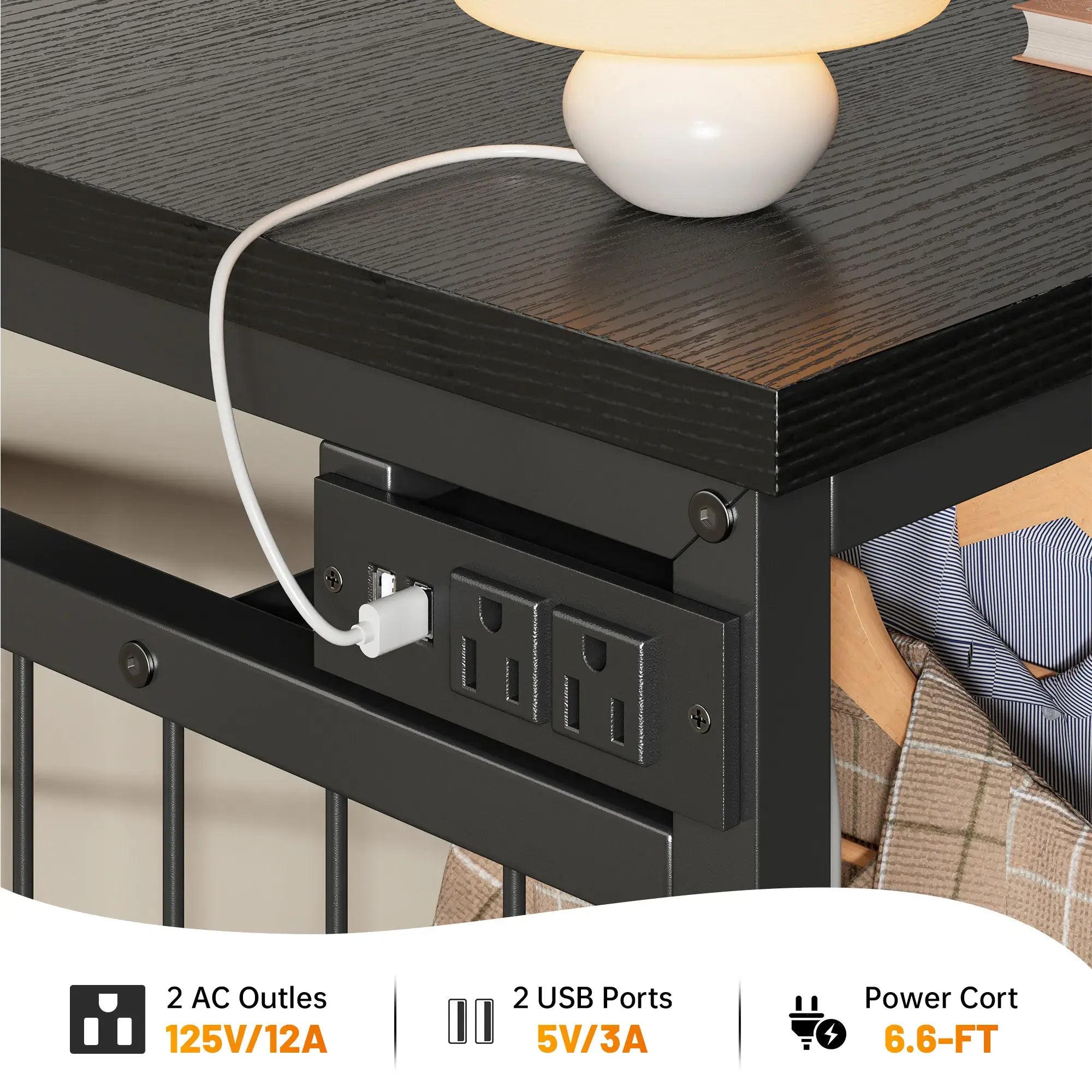Snhomee 49.2" W Dresser with Hanging Rack & LED Lights - 6-Drawer Storage + Charging Station for Bedroom/Closet/Dorm, Rustic Brown, Space-Saving‌&Dorm Essential‌