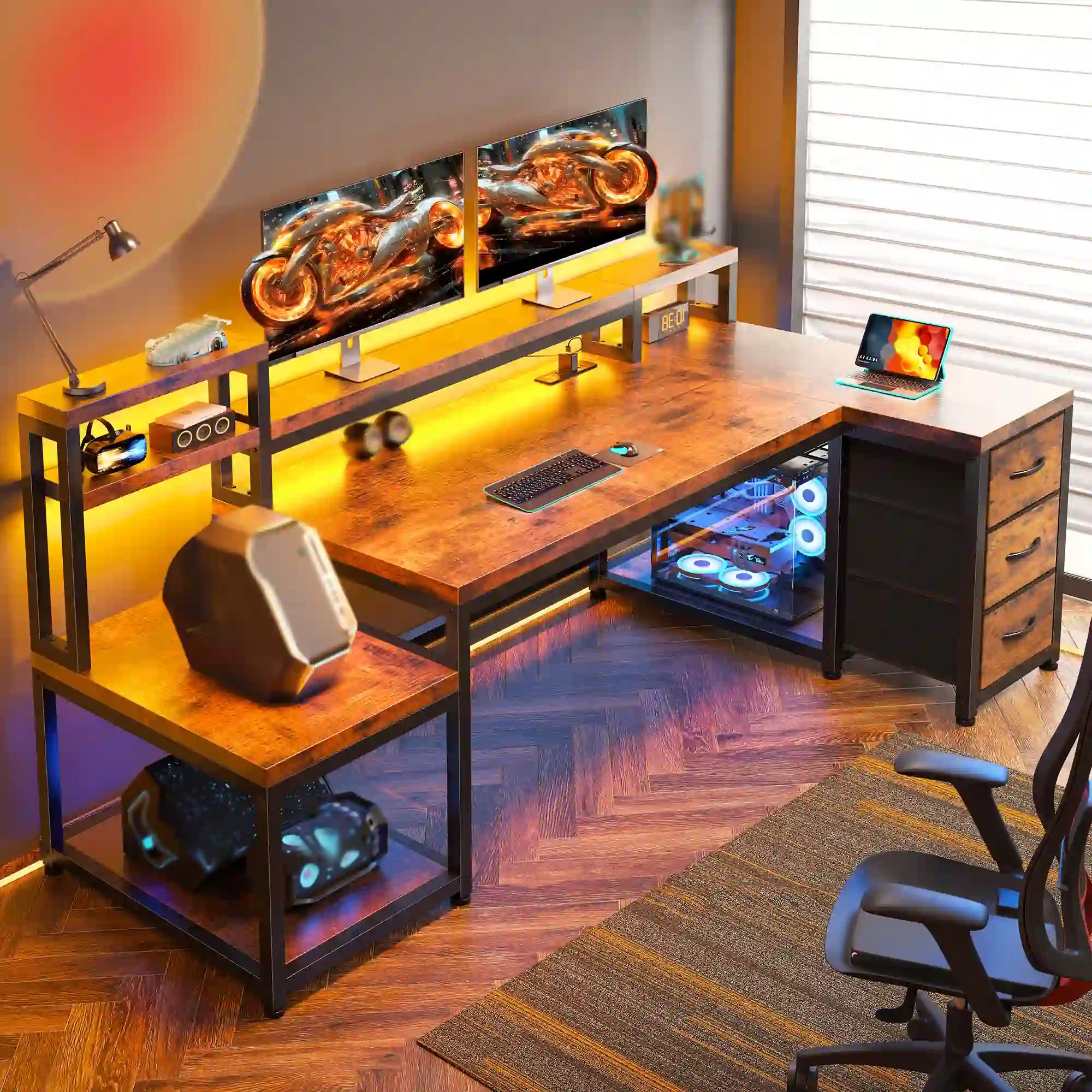GamingDeskwithPowerOutlet-RusticBrown