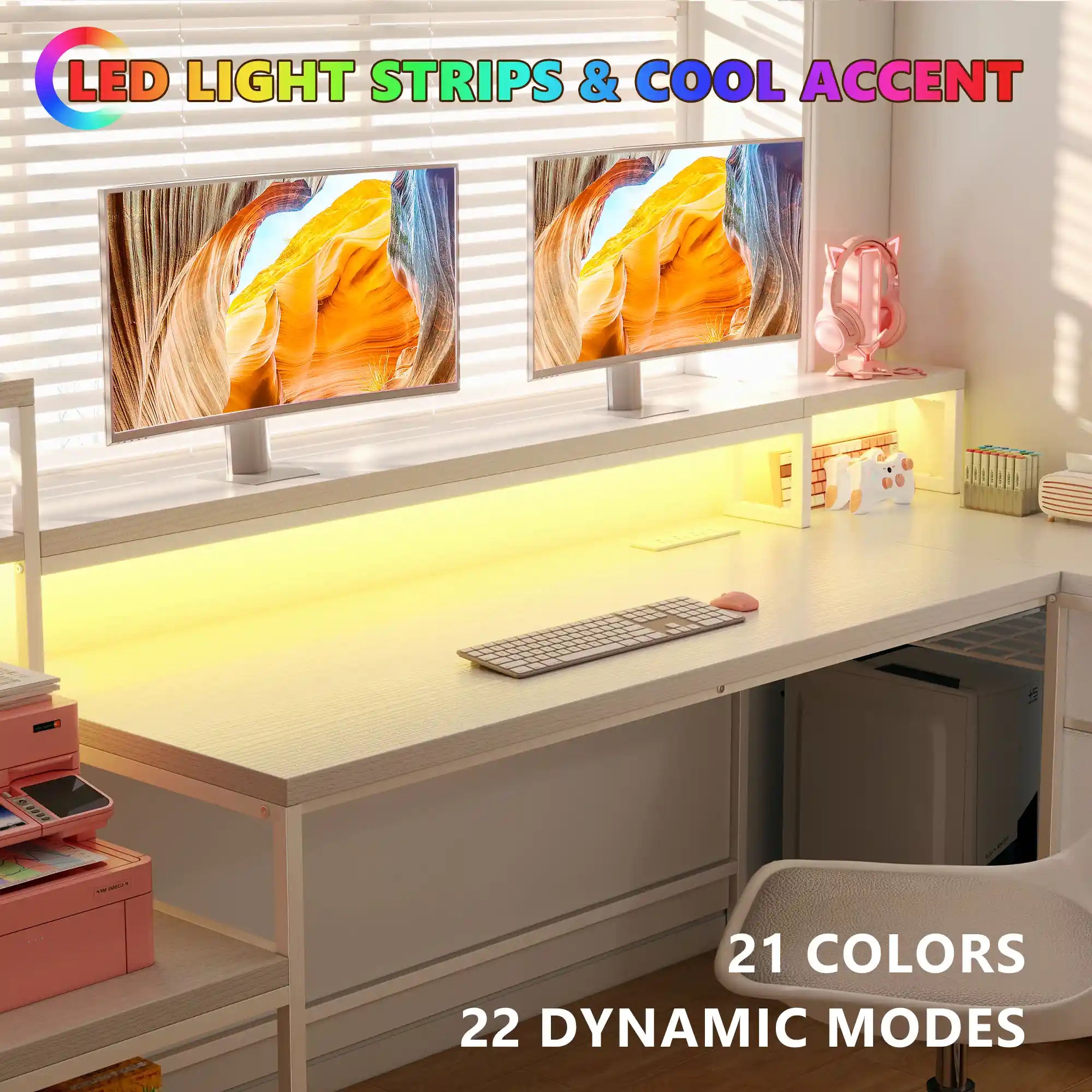 GamingDeskwithPowerOutlet-White-LED