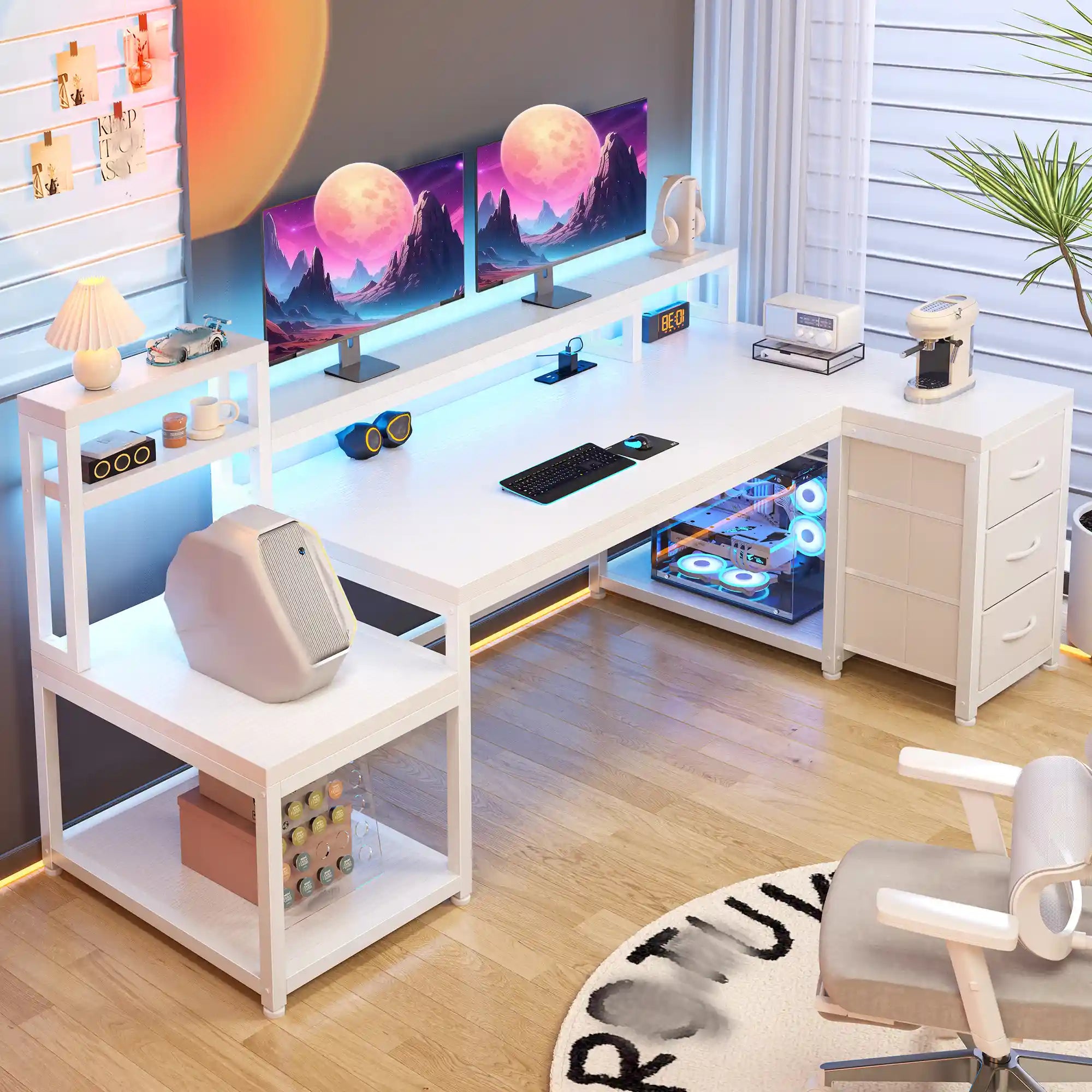 GamingDeskwithPowerOutlet-White
