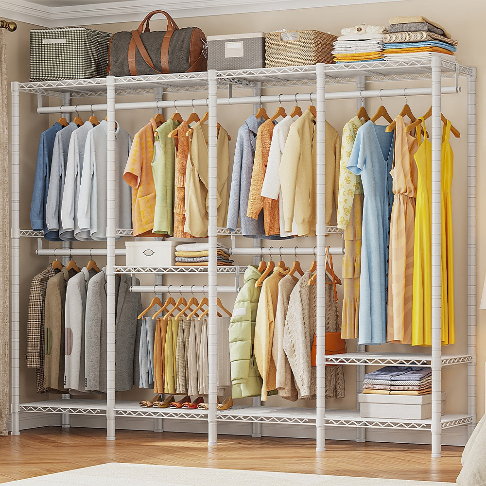 Snhomee 77"H 1150LBS Heavy Duty Clothes Rack With Shelves ,Adjustable Closet Organizer Hanging, Commercial-Grade Metal Frame, Multi-Configurable for Closet/Dorm