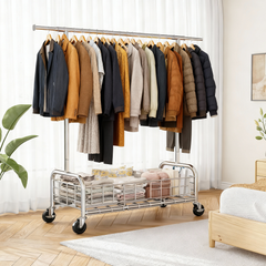 Snhomee 71"H Rolling Garment Rack with Storage Basket, Adjustable Clothes Rack Organizer for Laundry Bedroom, Closet, Retail Store