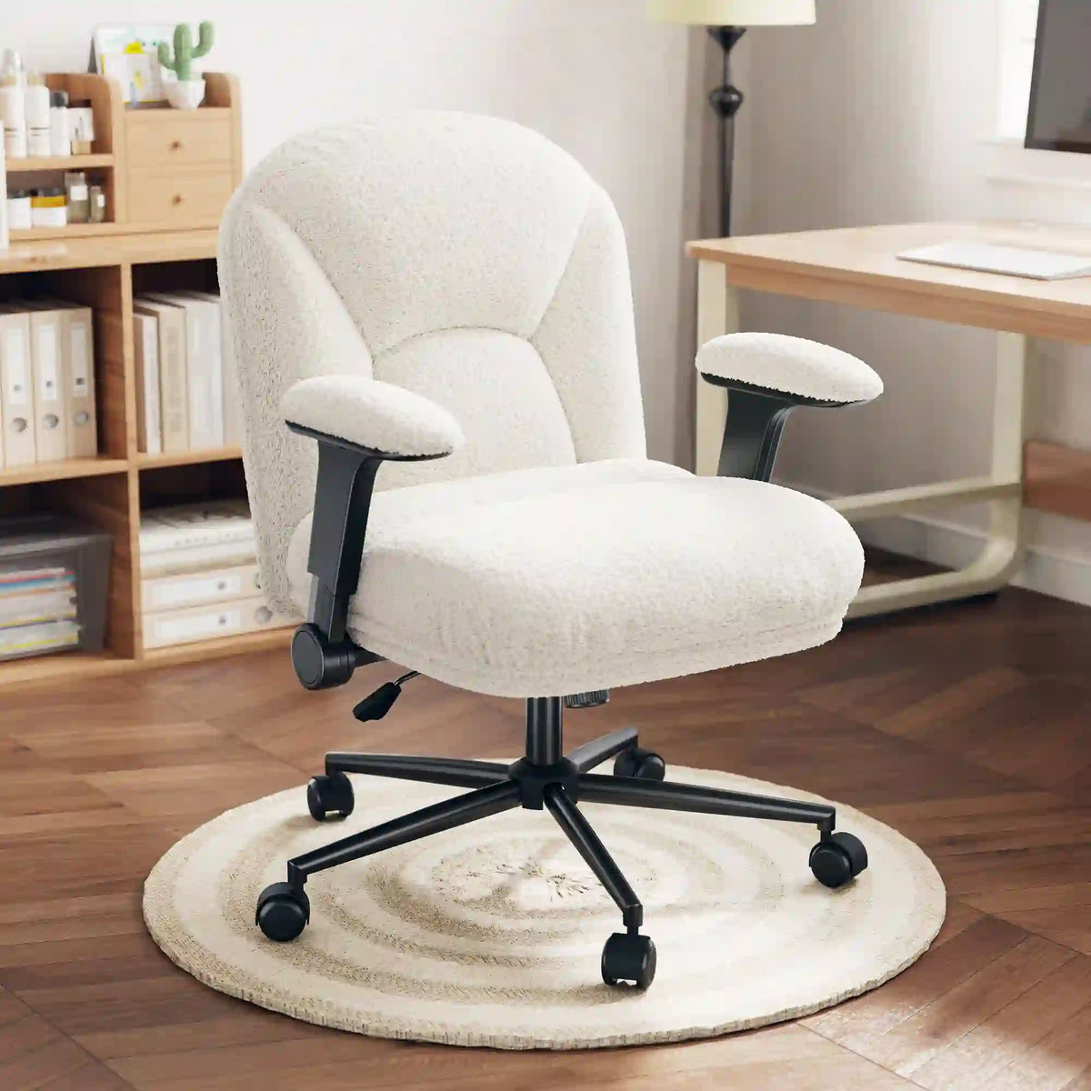 Heated Ergonomic Office Chair, White Home Office Desk Chair with Flip-up Armrests, Reclining Office Chair with Wheels for Bedroom, Dorm Room Essentials & Home Office