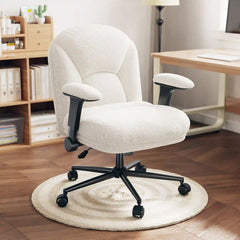 Heated Ergonomic Office Chair, White Home Office Desk Chair with Flip-up Armrests, Reclining Office Chair with Wheels for Bedroom, Dorm Room Essentials & Home Office