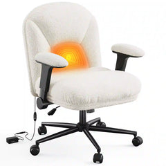 Heated Ergonomic Office Chair, White Home Office Desk Chair with Flip-up Armrests, Reclining Office Chair with Wheels for Bedroom, Dorm Room Essentials & Home Office