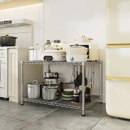 Snhomee 35.4"W Wire Storage Shelves,Height Adjustable Metal Shelving ,Heavy-Duty Storage Shelves,Suitable for Laundry Bathroom Kitchen 800