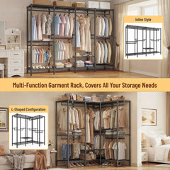 Snhomee 76″W × 77″H Heavy Duty Clothes Rack With Adjustable Shelves, Freestanding Closet Organizer, Garment Rack for Hanging Clothes
