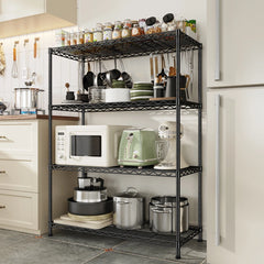 Snhomee Heavy Duty 4 Tier Adjustable Black Steel Wire Storage Shelves, Multipurpose Utility Metal Organizer Rack 35.6"W×16"D×54"H for Garage, Laundry, Bathroom, Kitchen, Pantry & Closet Storage