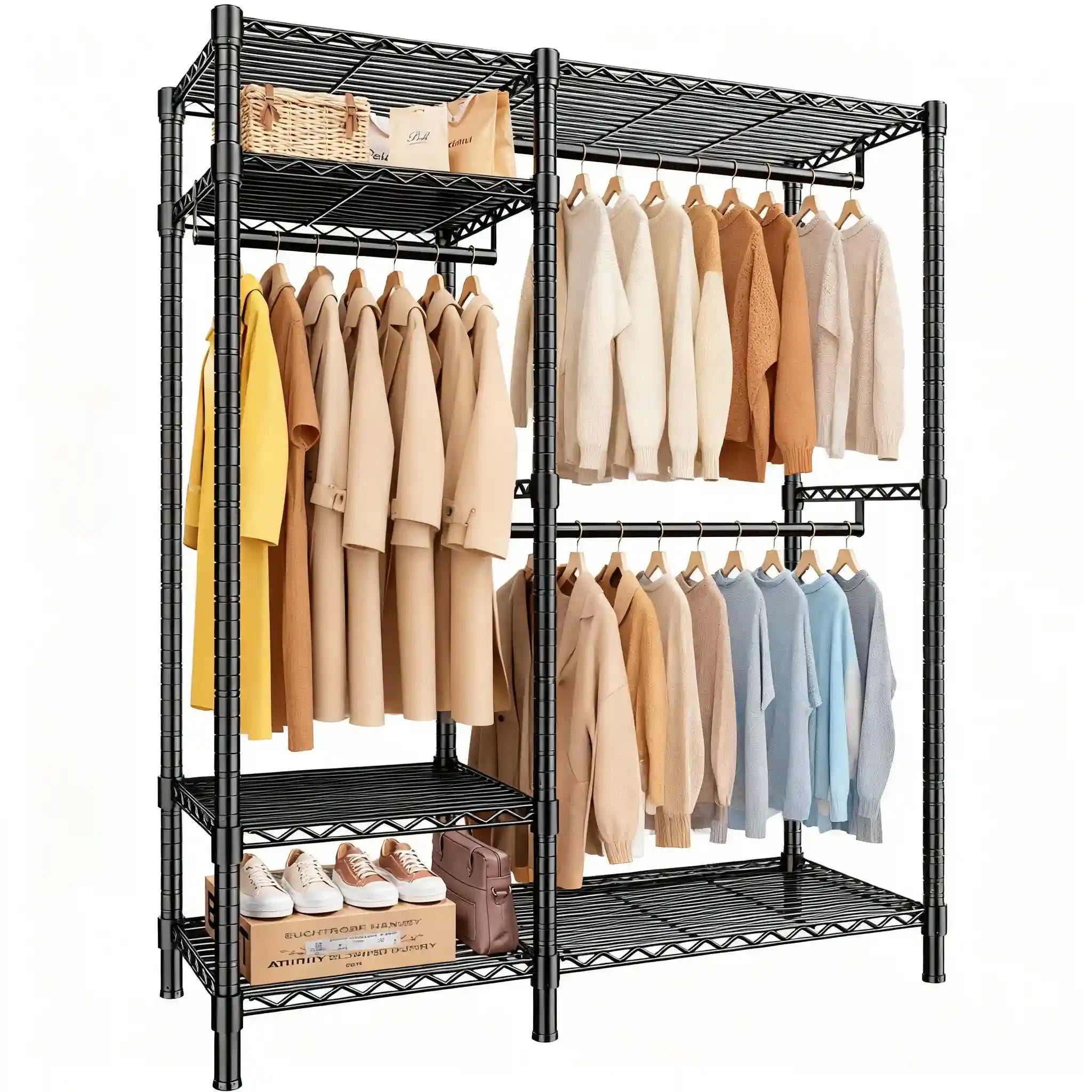 Snhomee Heavy Duty Clothes Rack with Wheels, Freestanding Portable Clo ...