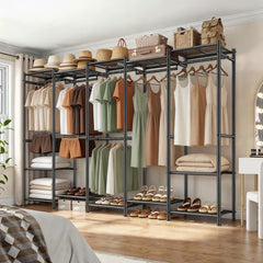 Snhomee 1200LBS Heavy Duty  Clothes Rack,Portable Closet Wardrobe with 6 Hanging Rods & 12 Shelves,90.6"W Freestanding Closet Organizer,Garment Rack for Bedroom