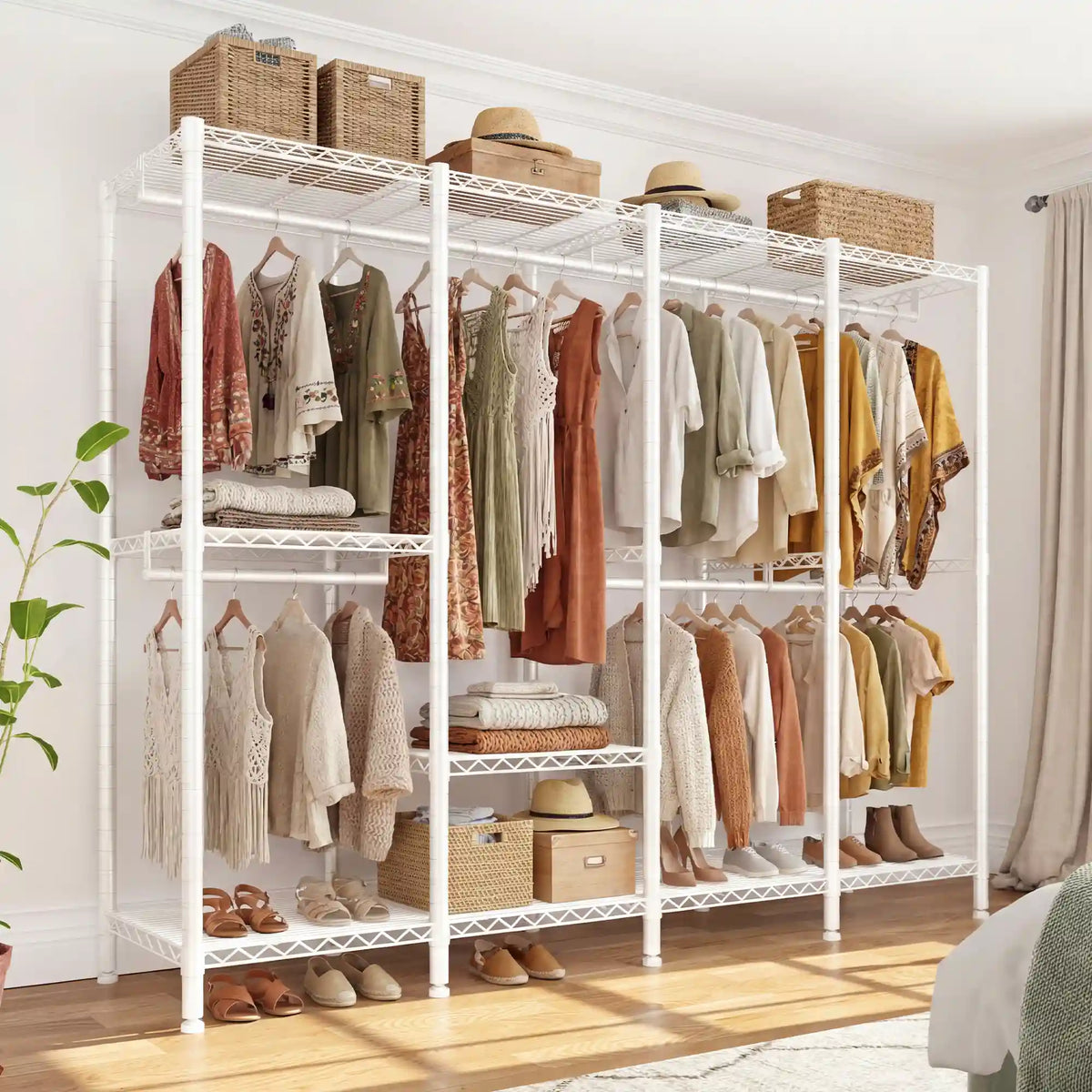 Snhomee 76"W x 77"H Heavy Duty Clothes Rack With Adjustable Shelves,1150LBS Closet Organizer, Closet Shelving For Bedroom