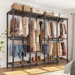 Snhomee 76"W x 77"H Heavy Duty Clothing Rack With Adjustable Shelves,1150LBS Closet Hanging Organization, Garment Rack For Bedroom