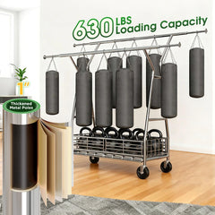 Snhomee 70"H 630LBS Heavy Duty Rolling Garment Rack with Shelves,Adjustable Commercial Clothing Rack for Bedroom, Closet, Laundry