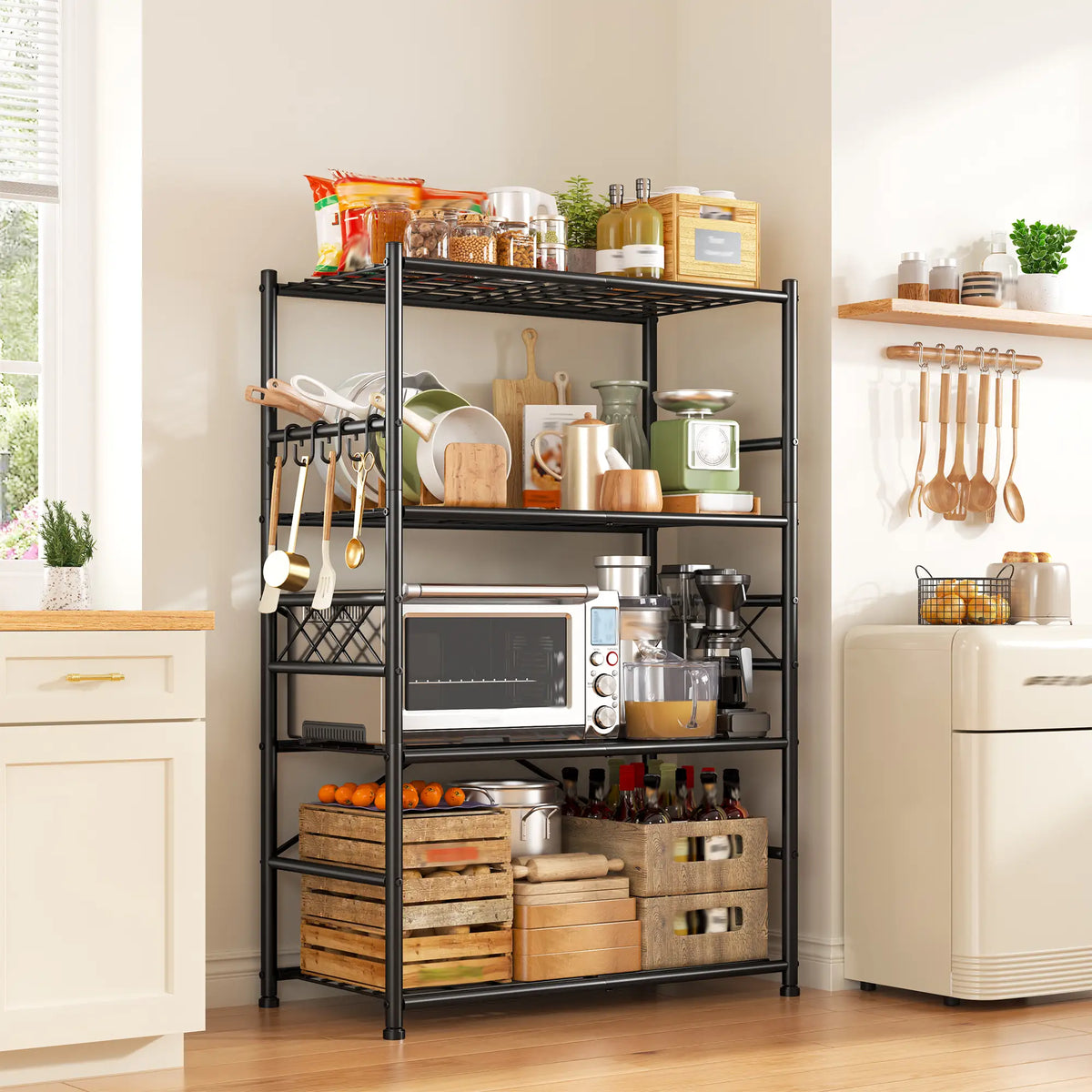 Snhomee 36" W Storage Shelves with Hooks, Heavy Duty Garage Shelving Unit with Leveling Feet, Easy Assembly Shelving Unit for Pantry, Kitchen, Laundry Room