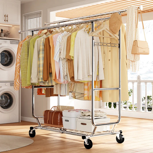 Snhomee Rolling Garment Rack with Lockable Wheels, 630 LBS Adjustable Metal Clothes Rack for Bedroom Closet Storage 800