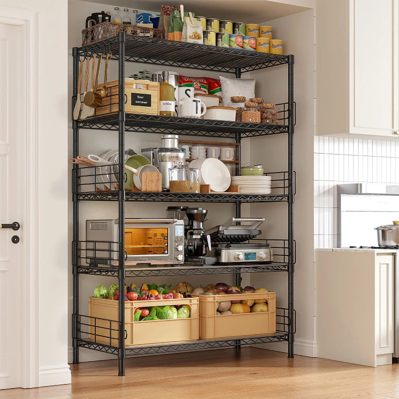 Snhomee 5-Tier Metal Shelving Unit with 771 lbs Capacity - Adjustable Storage Rack with Side Blockers & Hooks
