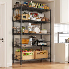 Snhomee 5-Tier Metal Shelving Unit with 771 lbs Capacity - Adjustable Storage Rack with Side Blockers & Hooks