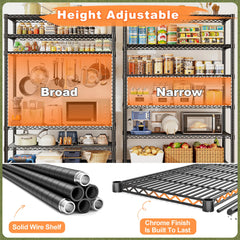 Snhomee 35''W 6‑Tier Adjustable Metal Wire Shelving Unit, 1000lbs Heavy Duty Storage Shelf Rack for Pantry, Kitchen, Basement, Garage & Closet