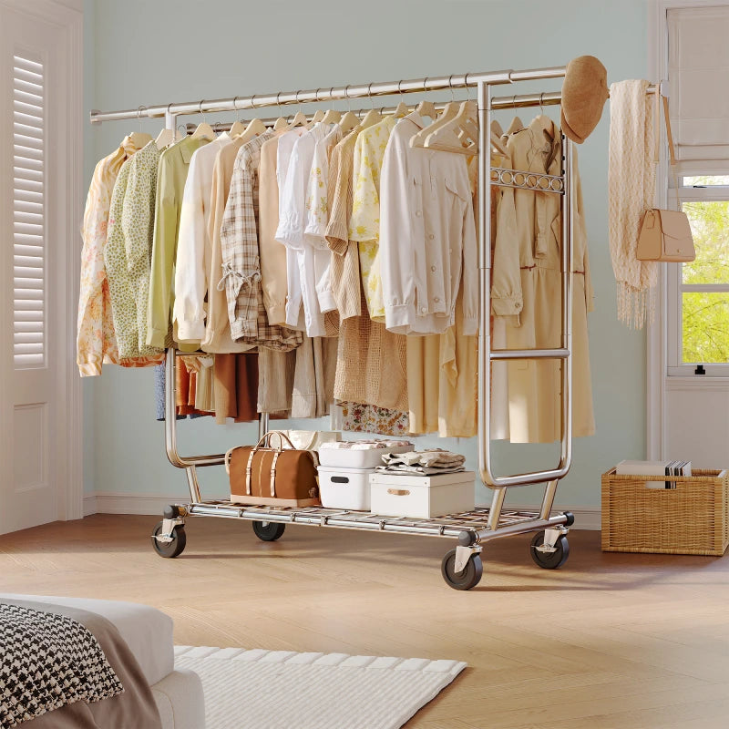 dressing rack design Amazon.com: Portable Solid Wood Clothes Rack Clothing Racks with Storage Shelf & Wheels, Floor Standing Garment Rack Display Racks for Hanging Clothes for Living Room Bedroom, Brown,Standard,105cm : Home & Kitchen