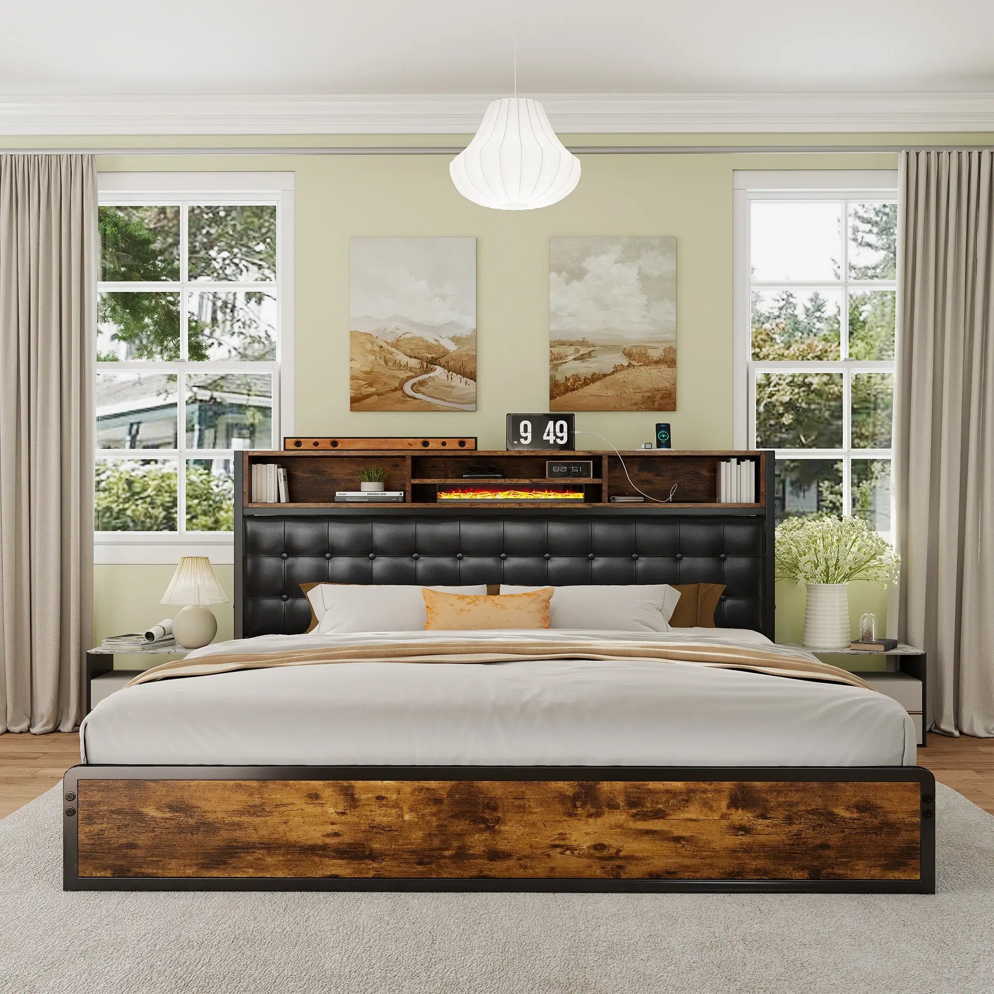 Snhomee Luxury Upholstered Bed Frame with 4 Storage Drawers & USB Charging - 1100LB Heavy Duty, Silent Design, No Box Spring Needed, Vintage Brown