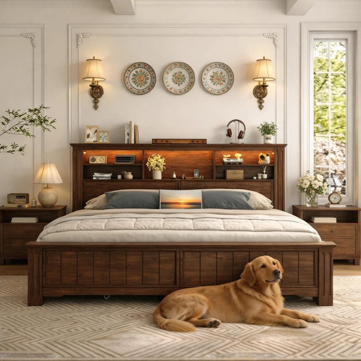 Farmhouse King size Platform Bed Frame With Storage