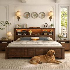 Farmhouse King size Platform Bed Frame With Storage